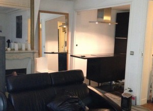 Rue de Dunkerque, Paris 10, transformation de la salle de bain en cuisine et ouverture sur le séjour